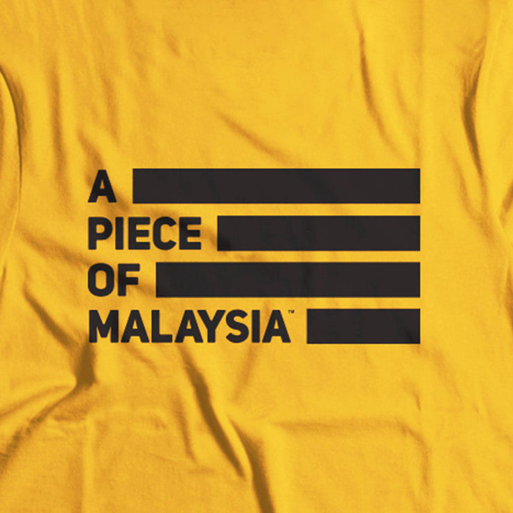 Yellow Street-T Featuring the A Piece of Malaysia Icon. The black stripes make the T-Shirt a good choice when supporting our Harimau Malaysia! Features a close up of the icon on the back.